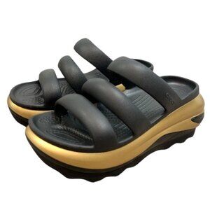 Crocs Mega Crush Metallic Triple Stack Sandals Black  Gold Womens 8  Pre-Loved